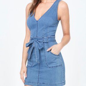 BEBE Deep V Denim Mini Dress with belt size 10